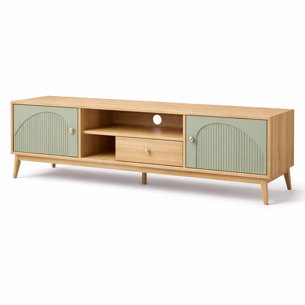 TV Lowboard Holz Natur Gruen Modern-velnoxio